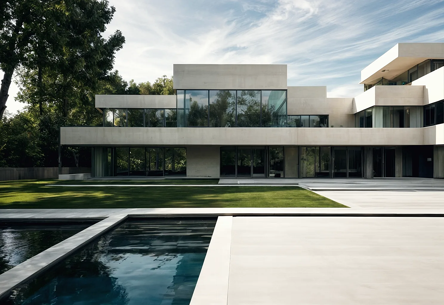 Vivienda contemporánea con piscina a la hora azul